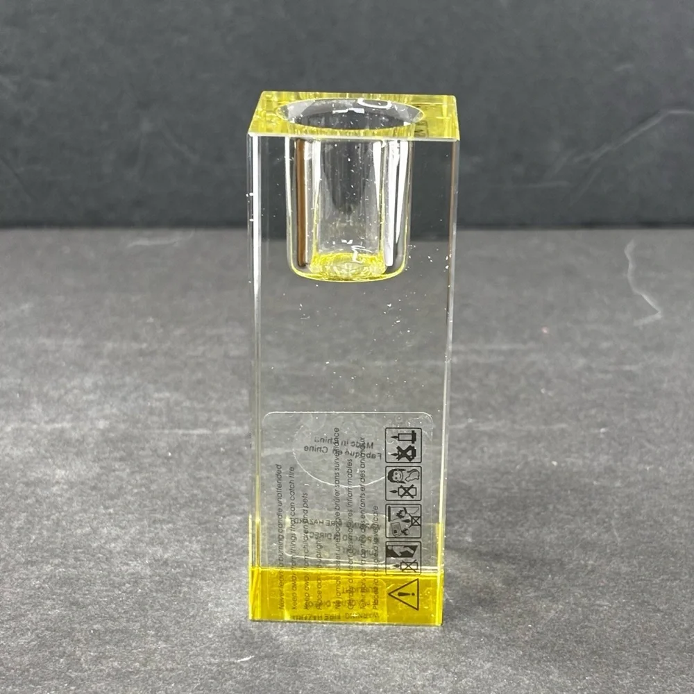 Anthropologie Modern Cut Glass Candle Holder in Yellow, NIB.